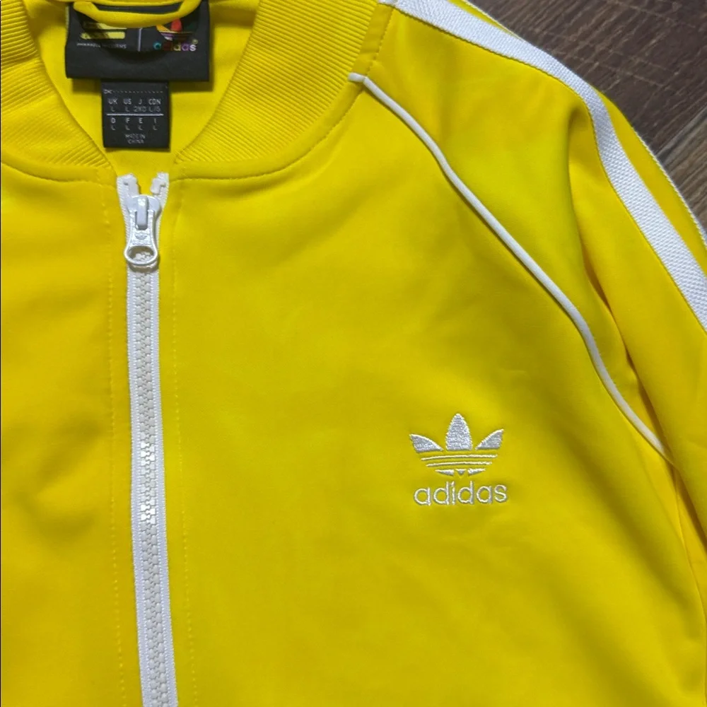 adidas Yellow Track Jacket with White Stripes